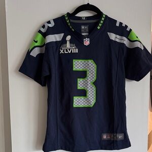 Seahawks Super Bowl 48 Nike Navy and Lime Green Football Jersey youth M